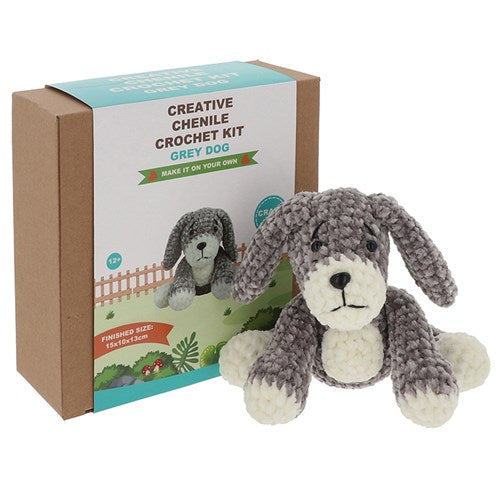 CREATIVE CROCHET CHENILLE GREY DOG