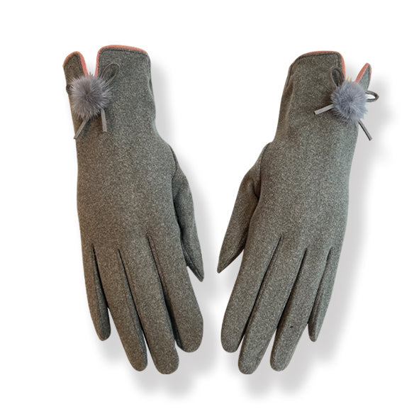 COUTHIE PLAIN GREY GLOVES WITH POMPOMS