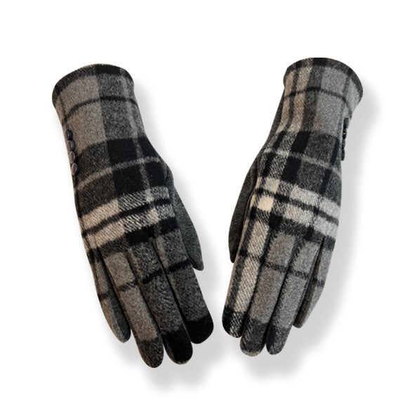 COUTHIE GREY CHECKED GLOVES WITH BUTTONS