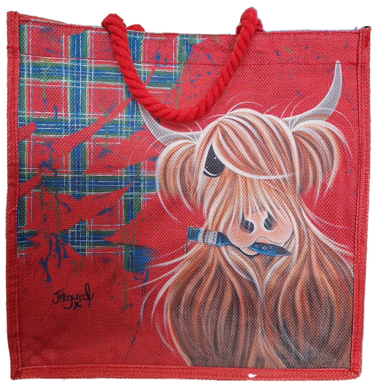 MCMOO TARTAN PAINT JUTE BAG